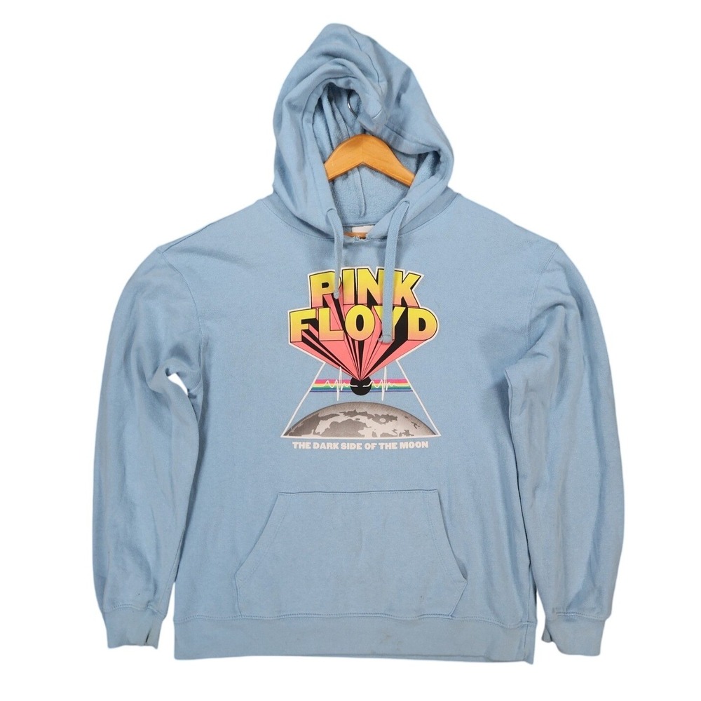 Pink Floyd Hoodie Mens Large Light Blue Cotton Dark Side of the Moon Graphic